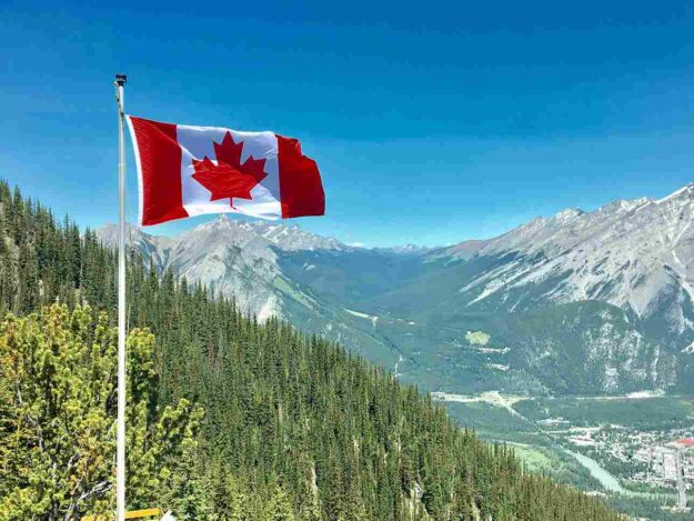 Canada Flag on the mountains